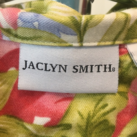 Jaclyn Smith white with pink/green Hawaiian flowered collar blouse Size 2X - Picture 3 of 7